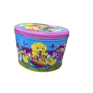 Vintage 90s Lisa Frank Easter Oval Tin Spring Puppy Dog Bunnies Duck Chick